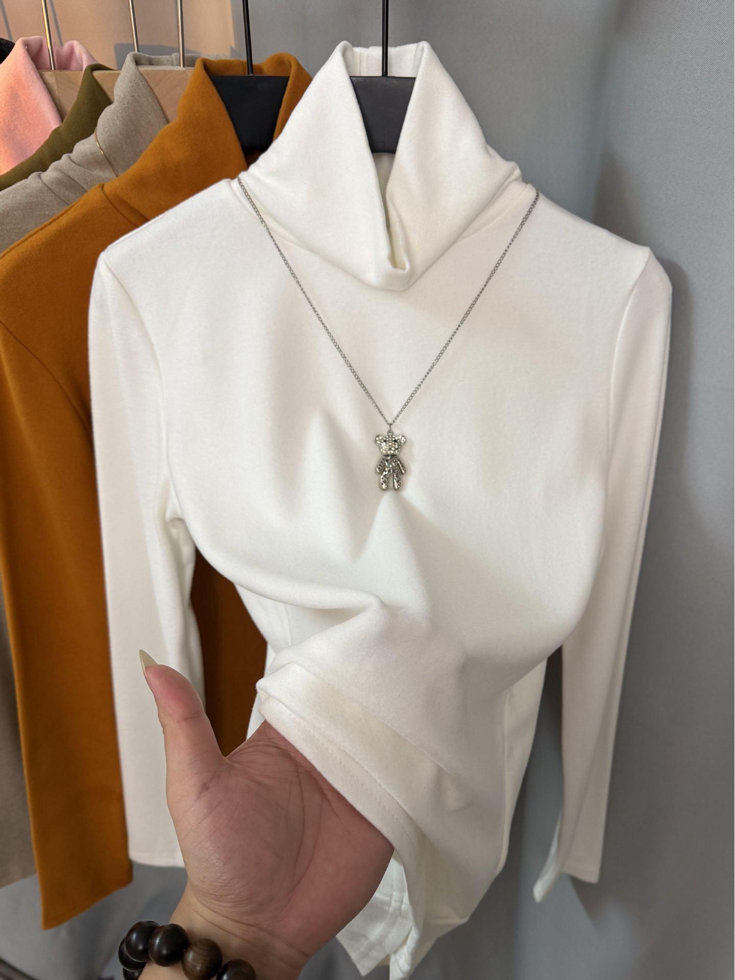 

Women s Elegant Pink Korean High Neck Fleece-Lined Velvet T-shirt One size (80-145 jin)