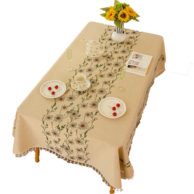 High-Grade Embroidery Pastoral Small Fresh Tablecloth Cotton And Linen French Pastoral Tablecloth High-Grade Light Luxury Household