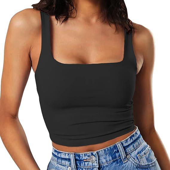 Dámský crop top bez rukávů na špagetová ramínka se čtvercovým výstřihem, slim fit