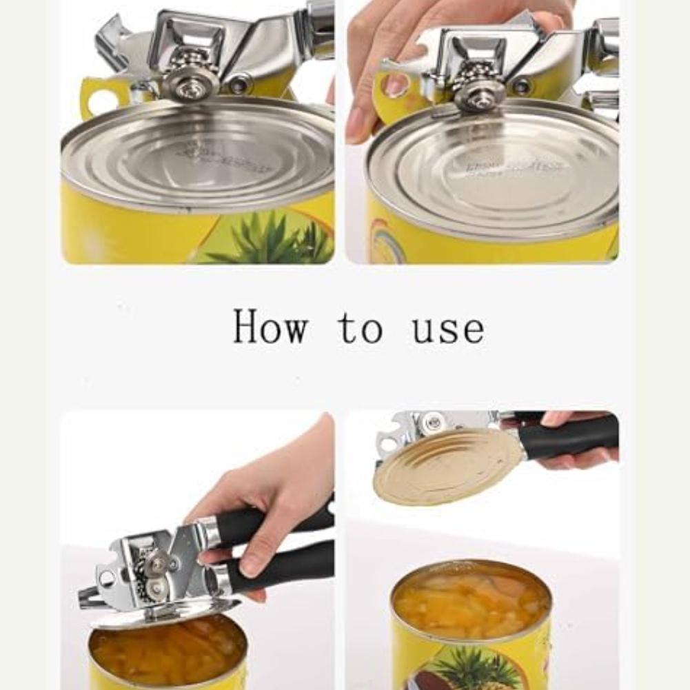 Manual Can Opener Stainless Steel with Non Slip Rubber Handle and Safety Magnet for Clean and Safe Lid Removal