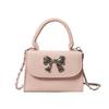 Spring Fashion Retro Butterfly Knot Shoulder Bag Street Style Pu Handbag Black White Pink Green