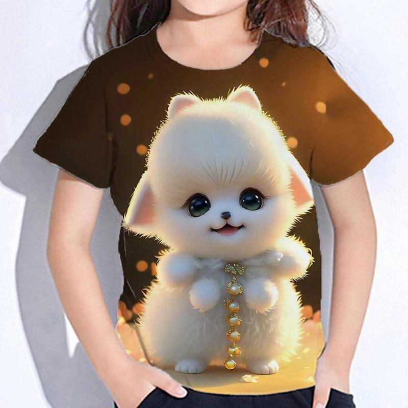 Djur Tecknad Katt Barn Vuxen Tryckt T-shirt Sommar Dam- och Herr Casual Utomhus Flicka och Pojke Kortärmad T-shirts Topp Kläder