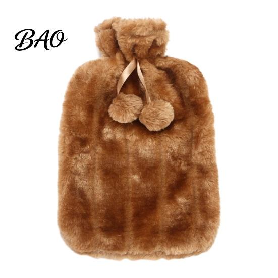 Hot Water Bag with Drawstring 2L Bottle Plush Cover, Pompom Lightweight Bag, Winter Warm for Hands, Feet, Stomach