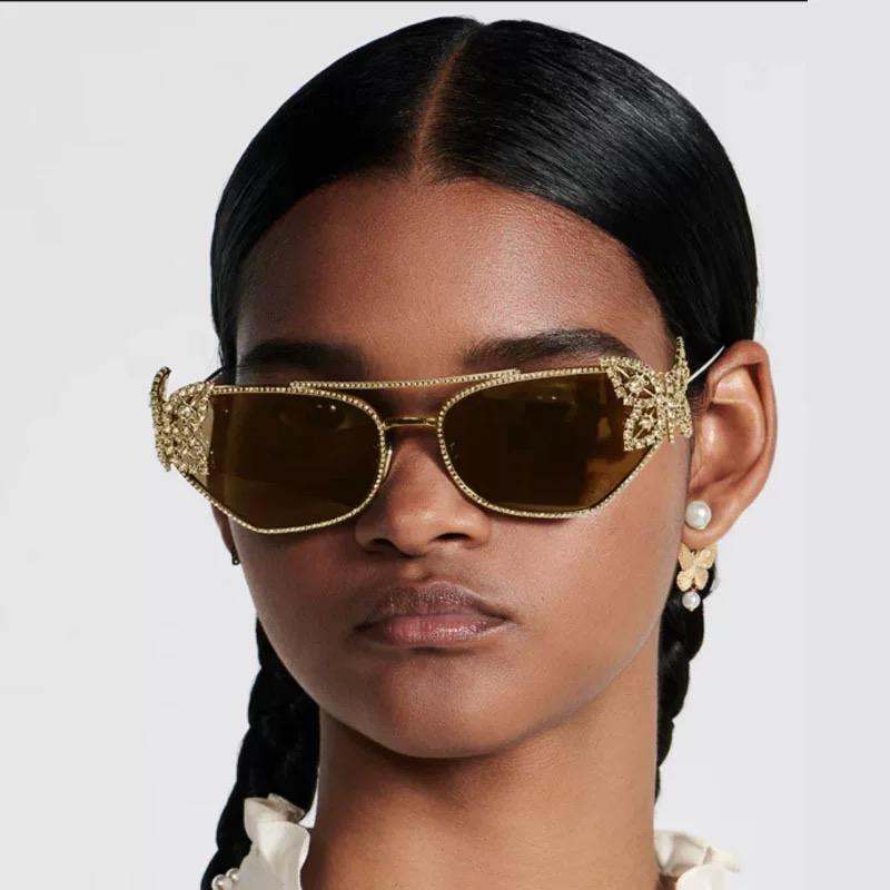 Occhiali da Sole a Forma di Farfalla in Cristallo di Diamante di Lusso Donna Per Uomo Marca Popolare Designer Vintage Occhiali da Sole Punk Montatura Grande Occhiale