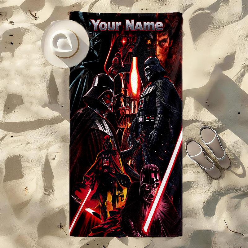 Custom Name Darth Vader Stylish Digital Printing Beach Towel Quick‑Drying Absorbent Blanket for Beach Pool Gym Travel