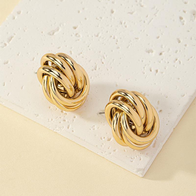 Korean Retro Minimalist Geometric Twist Stud Earrings for Women