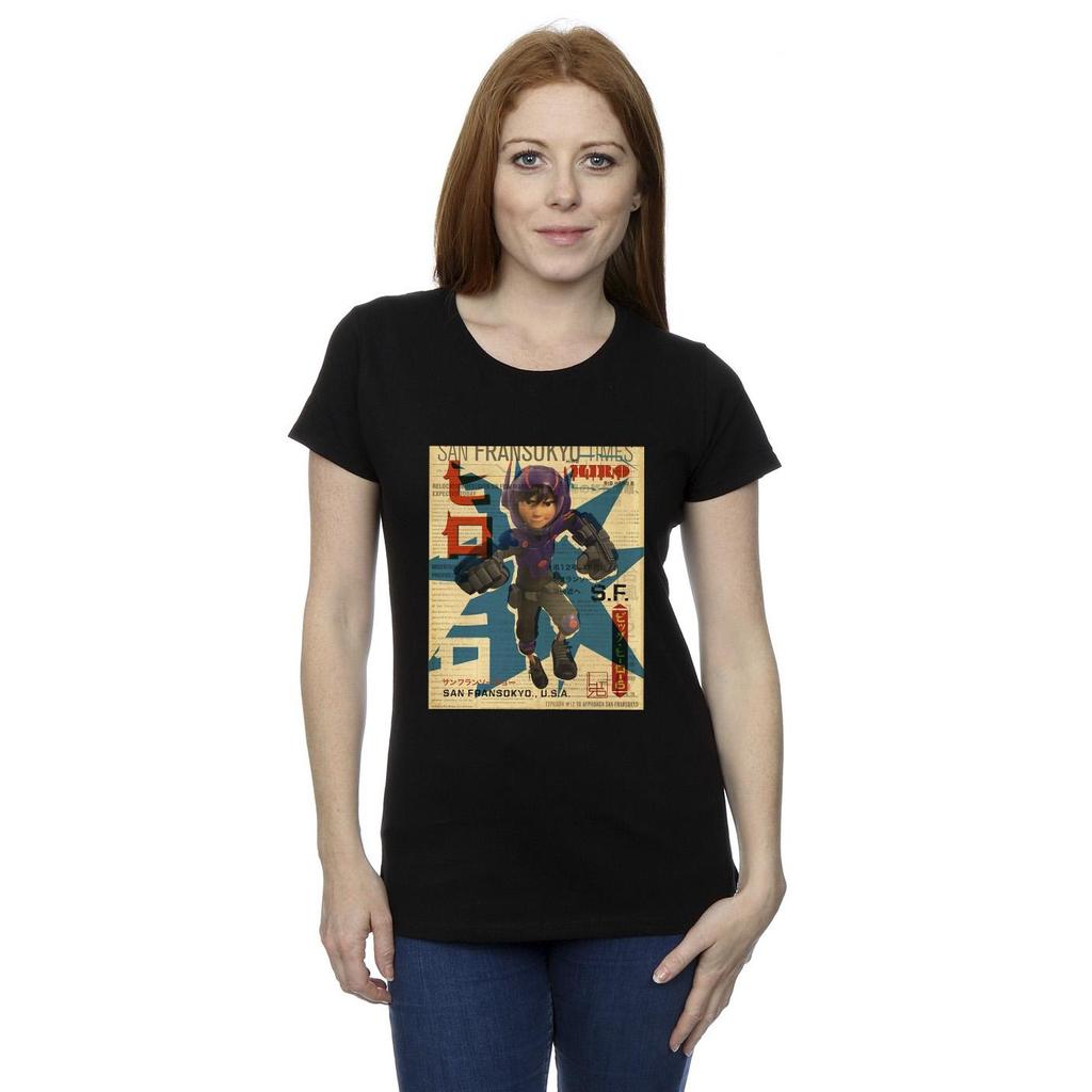 Disney Womens/Ladies Big Hero 6 Baymax Hiro Newspaper Cotton T-Shirt