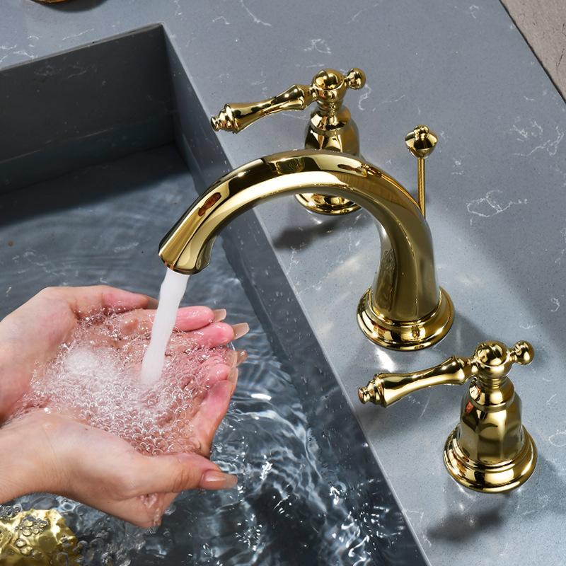 Luxury Widespread Basin Faucet hot and cold 8 inch Sink faucet Chrome Brass Three Holes Black bathroom sink tap with pop up
