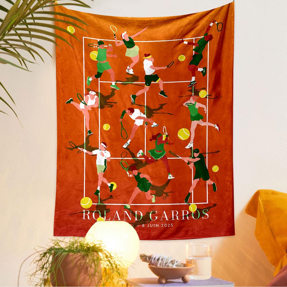 Roland Garros Tapestry Wall Hanging, Tennis Grand Slam Poster, Wall Decor for Bedroom Living Room Dorm