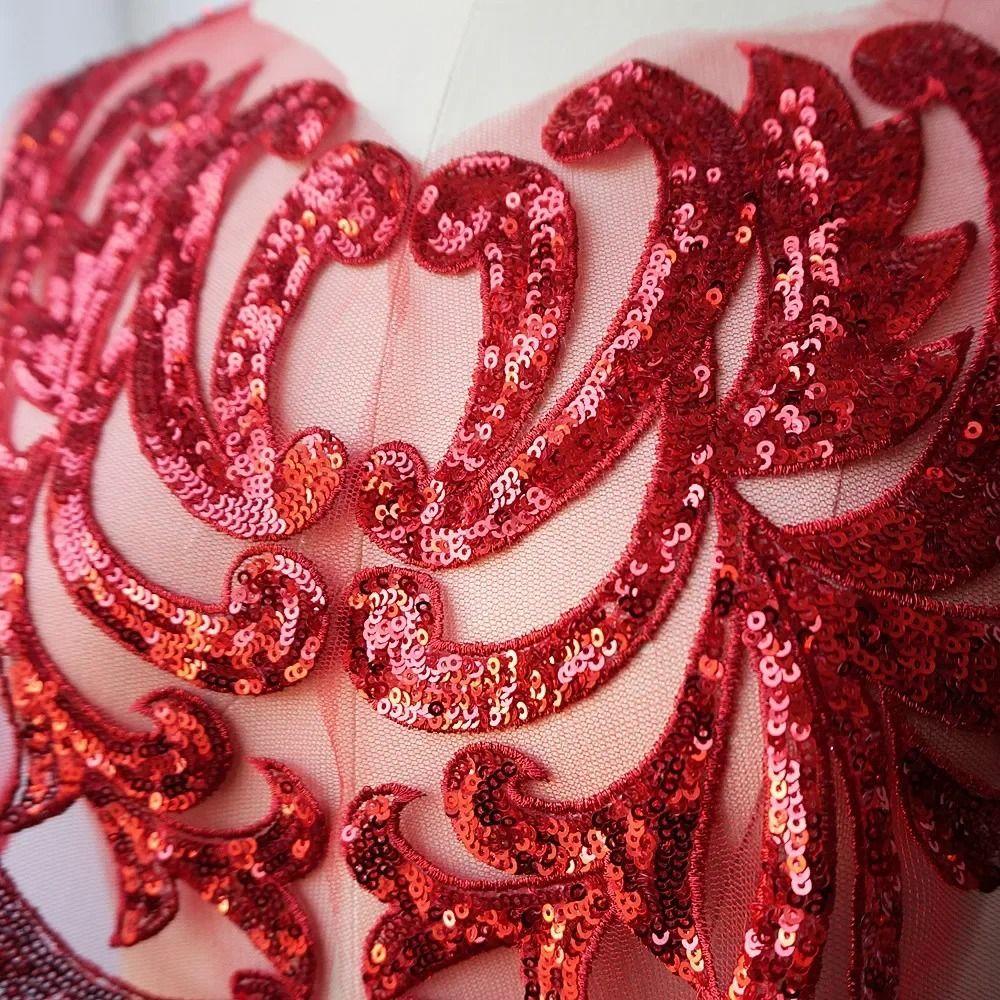 Gold Silver Red Sewing Supplies 40*19CM Bodice Applique Fabric Fashion Elegant Sequin Patches
