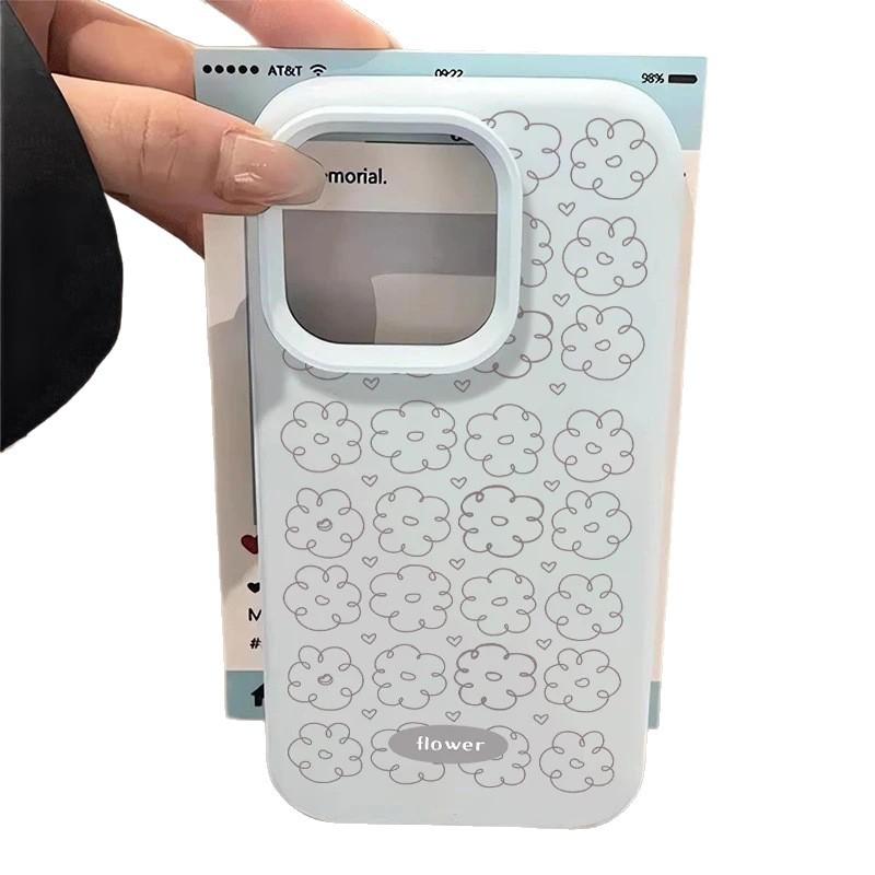 Simple ins line flower is suitable for Apple iP16/17promax mobile phone case 14 glutinous rice 15 liquid matte large hole
