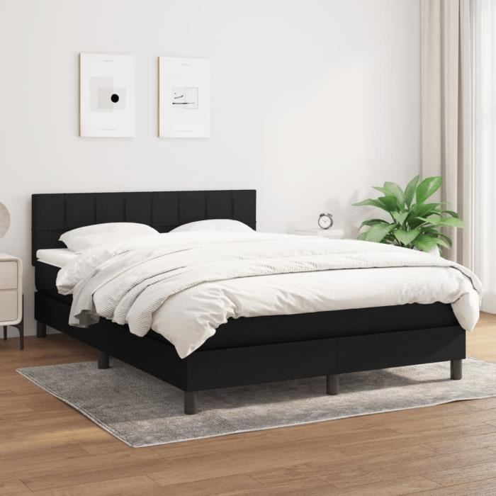 3140059 vidaXL Lit à sommier tapissier avec matelas Noir 140x200 cm Tissu