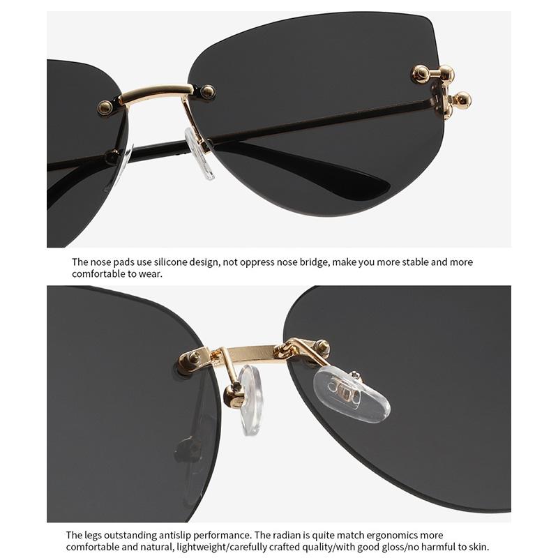 Cat Eye Metal Borderless Retro Men Women Sunglasses Fashion Trend Outdoor Sunscreen Sunshade Street Photography Glasses