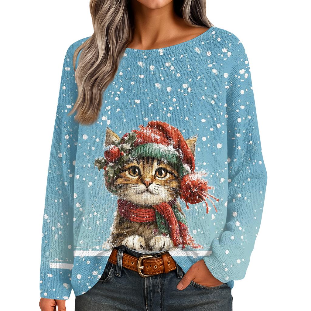Womens  Fall Sweaters Long Sleeve Print Tops Pullover Sweaters Loose Dressy Casual Basic Clothes