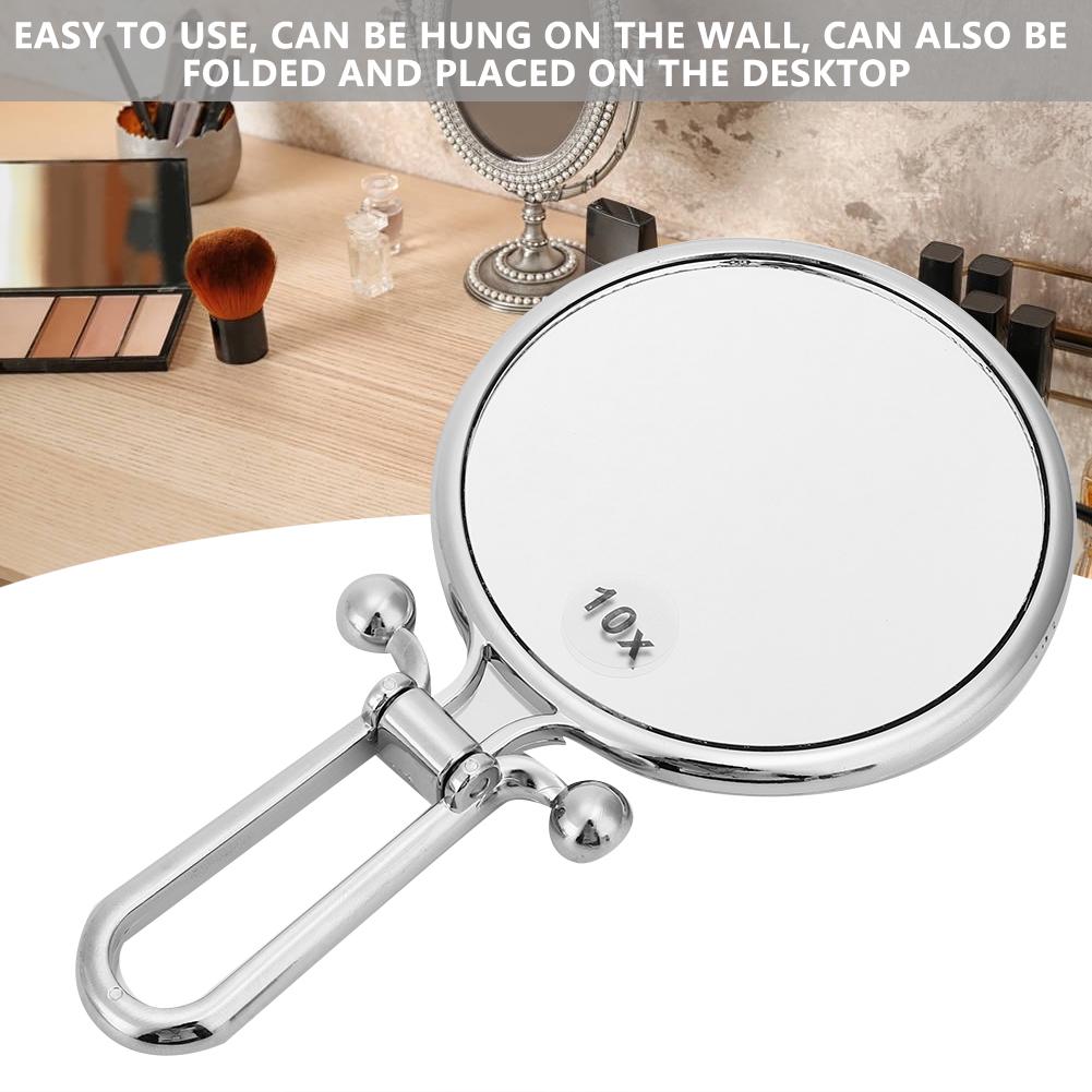Double Sided Makeup Mirror 10x Magnifying Foldable Handheld Cosmetic Mirror For Home Travel(Silver )