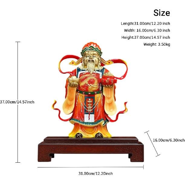 Aris & Juno Chinese Feng Shui God of Wealth Decoration Set - Zhao CAI Jin Bao Figurine with Brass God of Wealth and Yuan Bao for Home Office Decor,