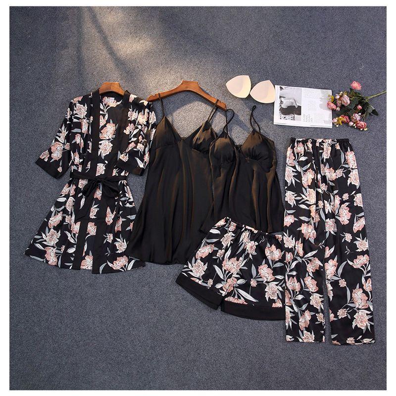 

Пижама-слинг Сексуальный пижамный комплект С принтом Домашняя одежда из пяти предметов Black S