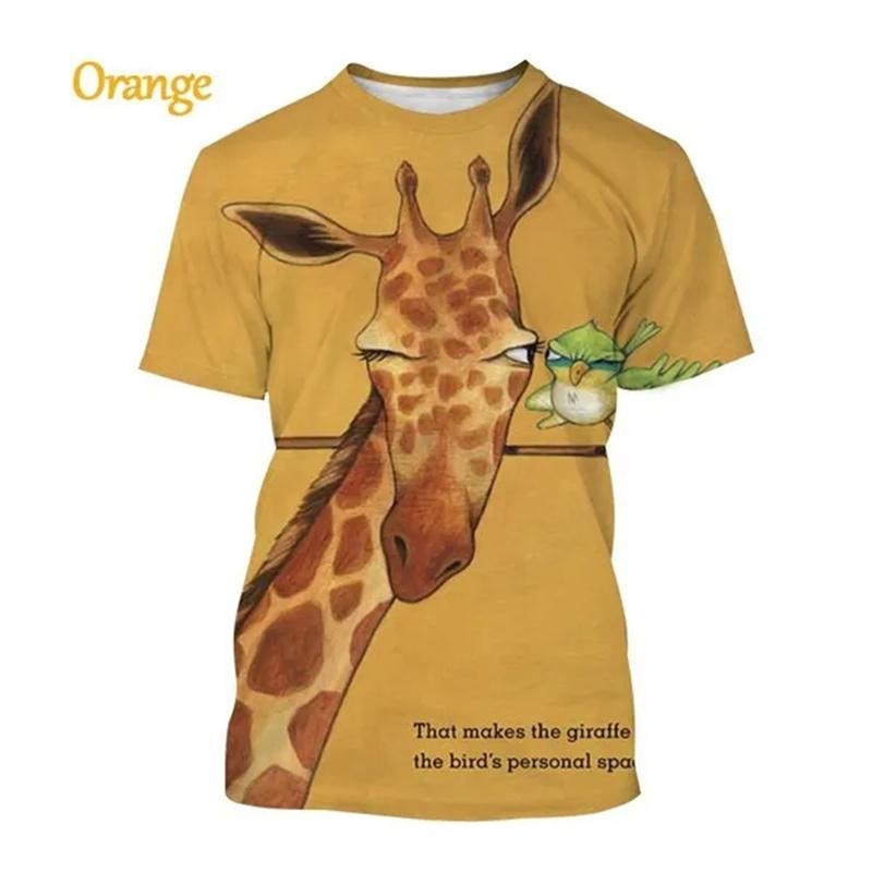 Giraffe Print Children's T-Shirt Cute 3D Boys' Casual Cartoon Animal Short-Sleeve Top