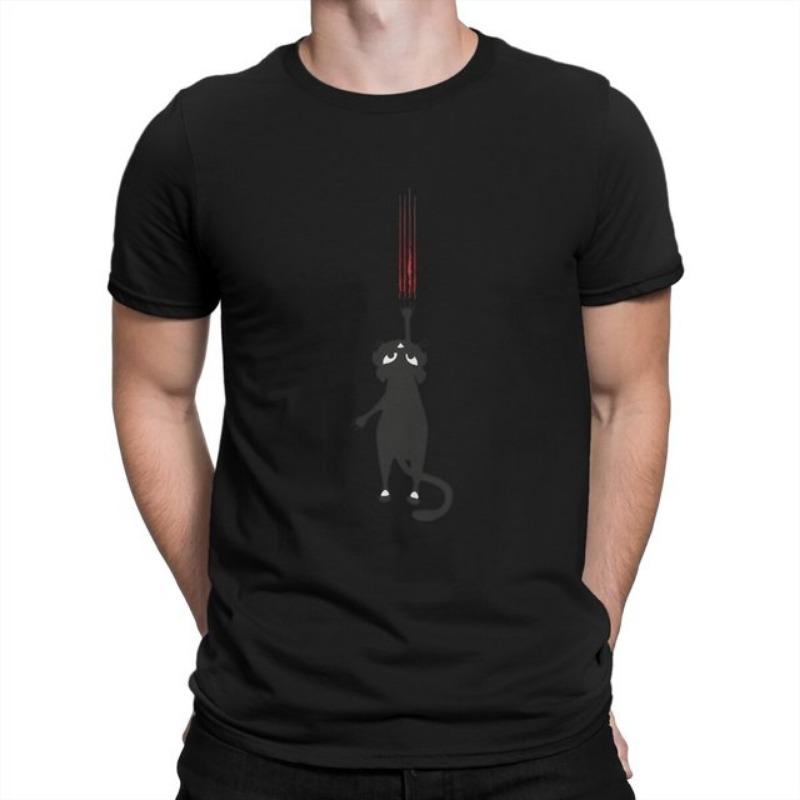Falling Cat With Scratches O Neck TShirt Black Cat Fabric Classic T Shirt Men Clothes New Design Hot Sale