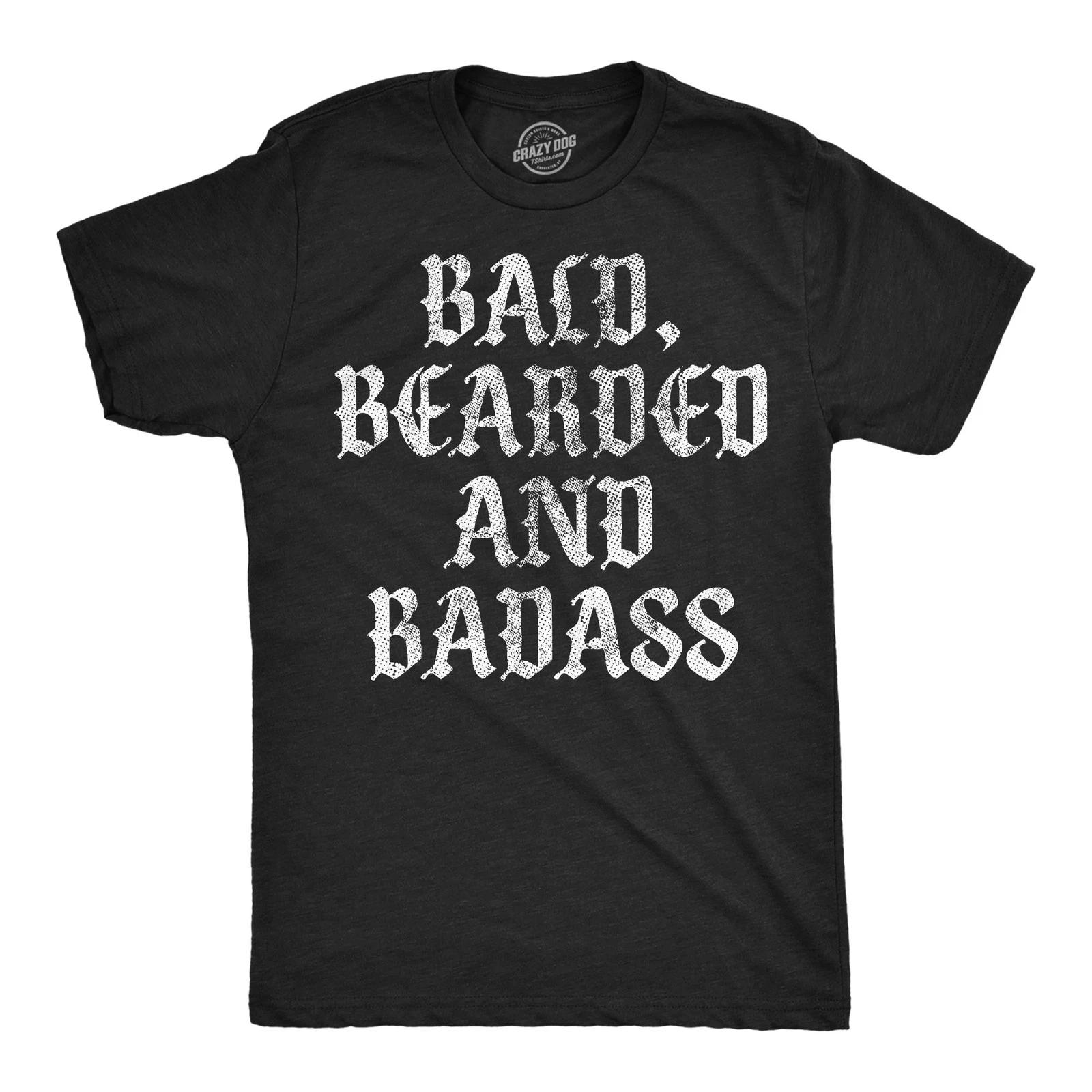 Mens Funny T Shirts Bald Bearded and Badass Sarcastic Graphic Novelty Tee for S