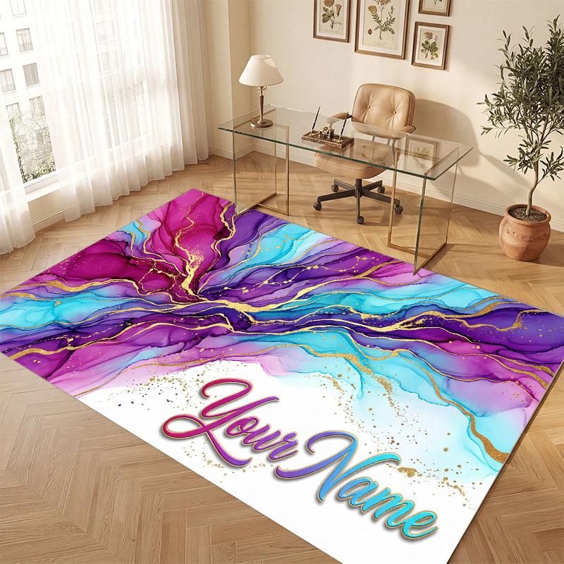 Abstract Geometric Theme Crystal Velvet Floor Rug Personalized Custom Name Text Warm Carpet Home Decoration