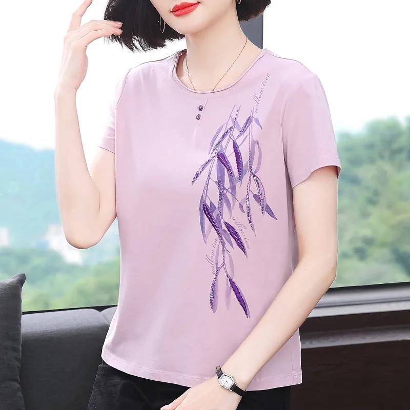 Summer Short-sleeved Pure Cotton Printed Summer New T-shirt Middle-aged Loose Versatile Korean Style Top