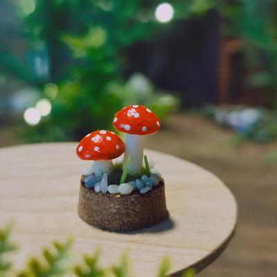 2 Stück Puppenhaus Mini Pilz Spielzeug Modell Miniatur Gartenlandschaft Zauberwald Glasdekoration Puppenhaus Zubehör Ornament