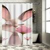 Cute Bunny with Pink Flowers Design Waterproof Shower Curtain Heat Resistant Machine Washable Non-Transparent 180x180cm