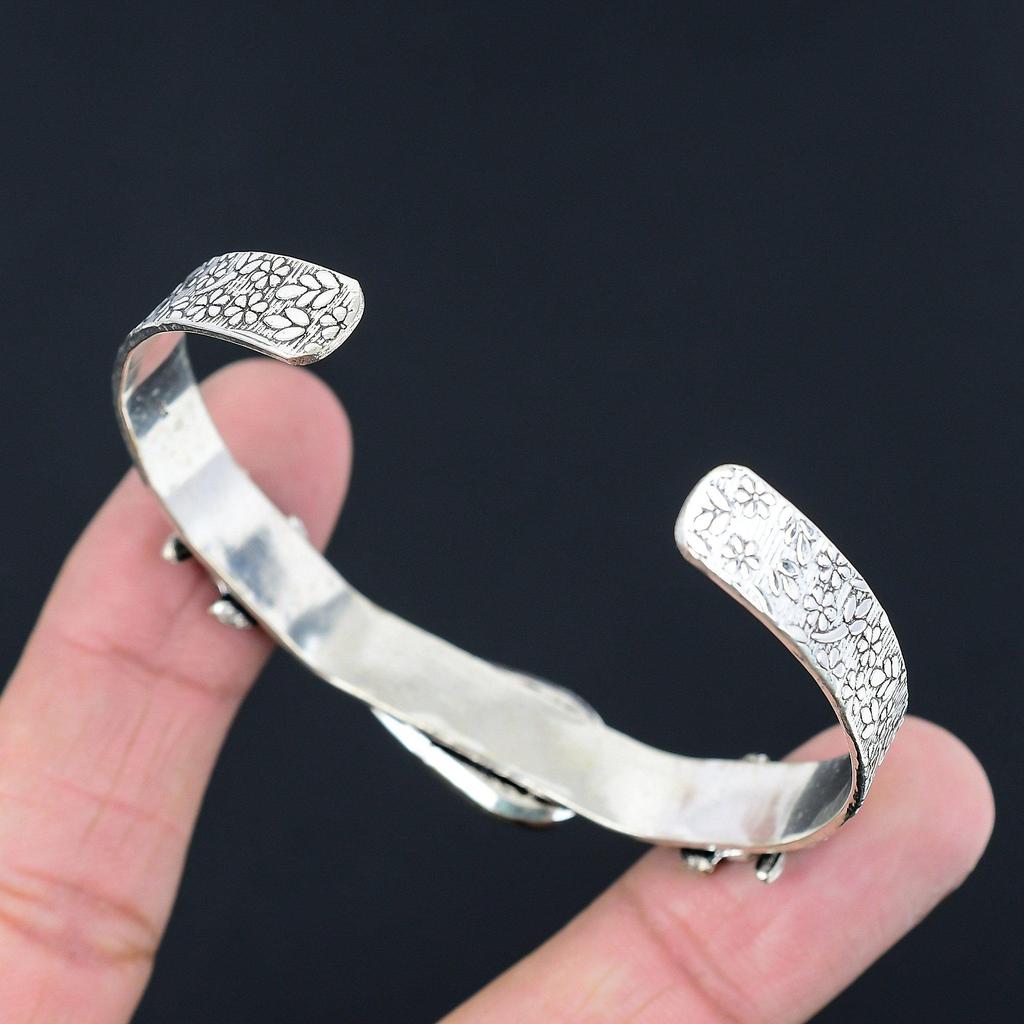 Corona Floreale in Argento 925 con Pietra di Scolecite Chakra Sorella Bracciale Bangle alla Moda