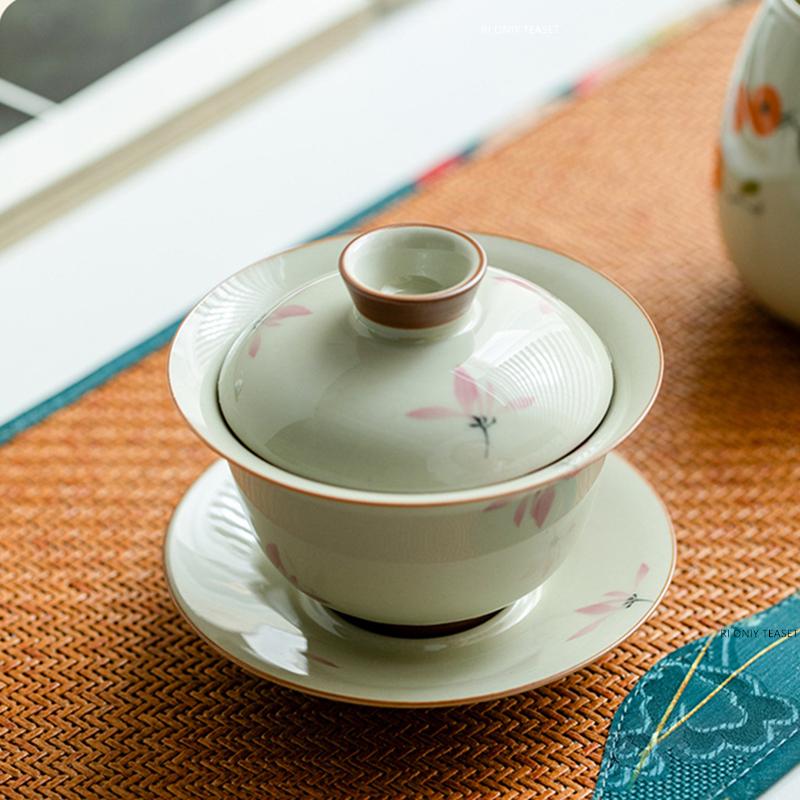 Chinese Ceramic Gaiwan Hand-painted Orchid Pattern Tea Tureen Handmade Porcelain Teacup Household Tea Bowl Travel Teaware 150ml