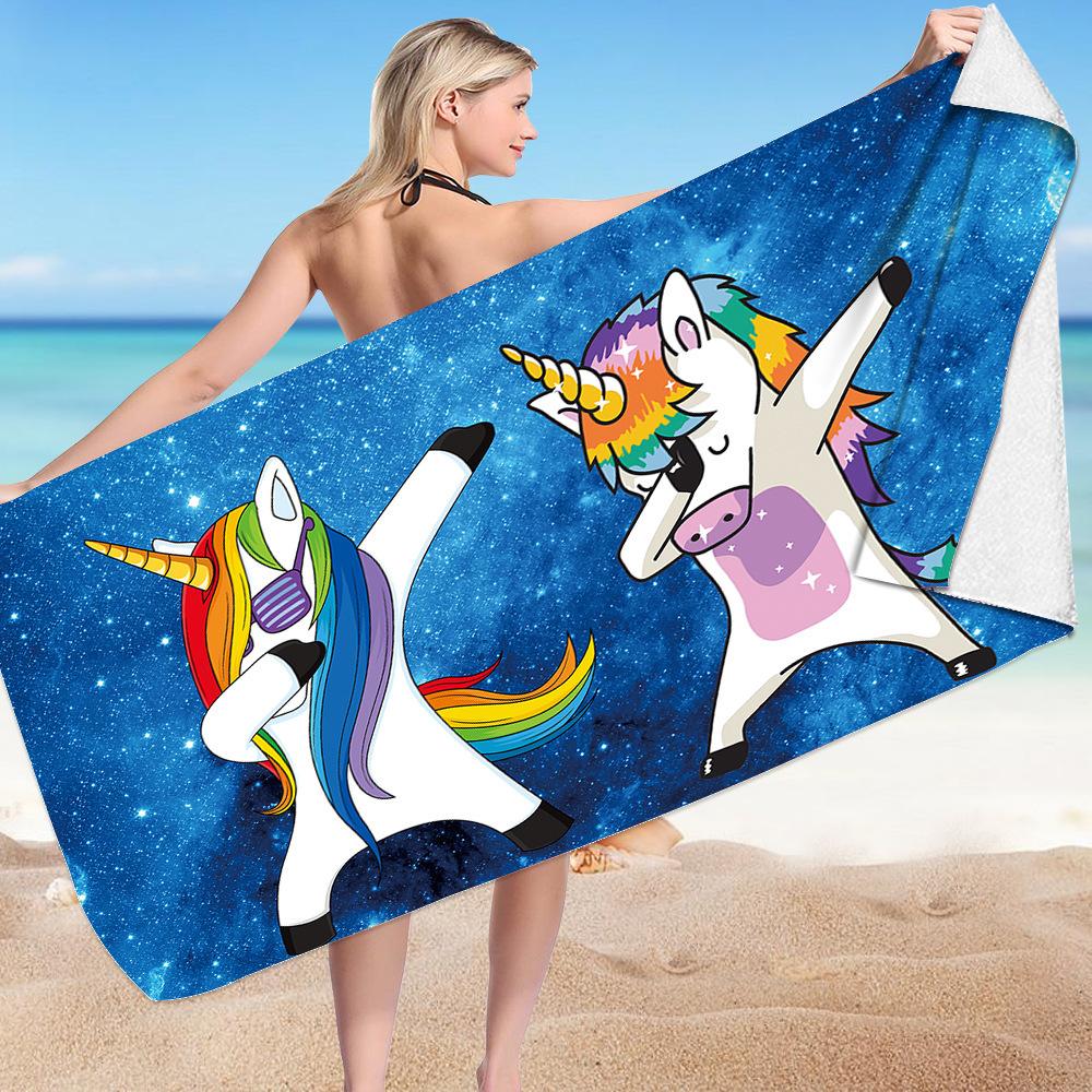 Cute Unicorn Series digital-printed polyester Superfine fiber double-sided fleece Beach vacation bath towel, beach towel