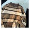 Unisex Lockere Passform Langarm Rundhals Gestreifter Strickpullover Für Herbst Winter