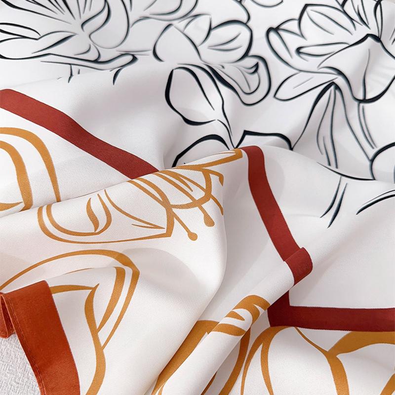 NEW 90CM Design Twill Silk Women Floral Scarf Beach Sunscreen Foulard Shawl Female Hair Hijab Wraps Neckerchief Bandanda Echarpe