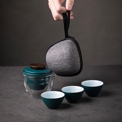 200ml Portable Tea Set Storage Bag Ceramic Quick Tea Cup One Pot Three Cups Tea Brewing Pot
