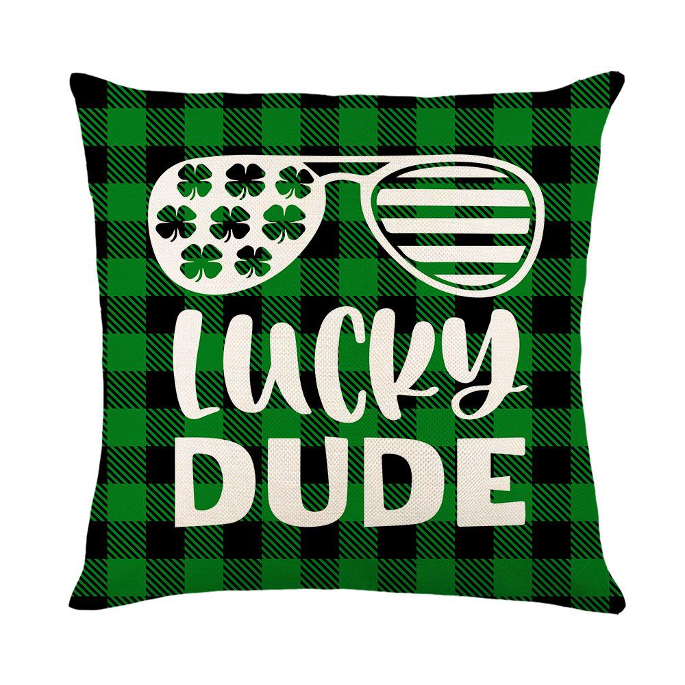 Combination Festival Cushion St. Patrick's Day Cushion Green Plaid Four-leaf Clover Sofa Cushion