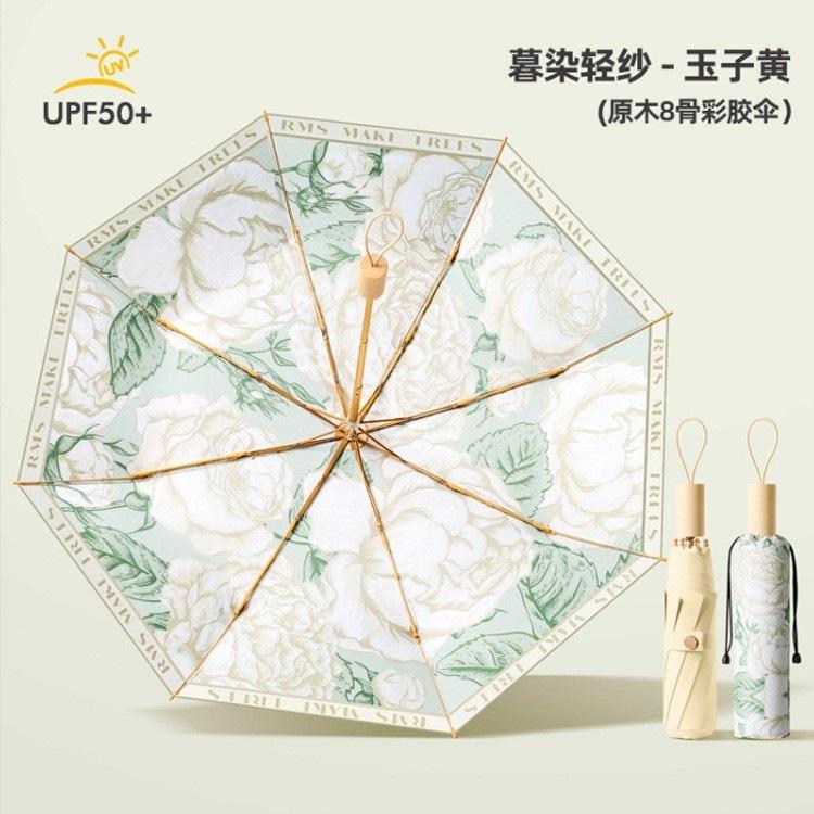 Spot three-fold retro color glue printed 16-bone parasol female weather and rain dual-purpose anti-ultraviolet folding sun umbrella