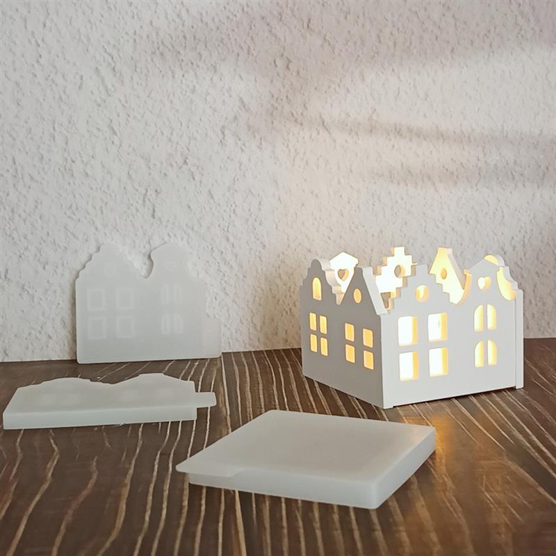 Resin Casting Molds Hollow House Candle Holder Kit Silicone Mold DIY Gypsum Cement Pouring Mold Craft Gift Home Deco