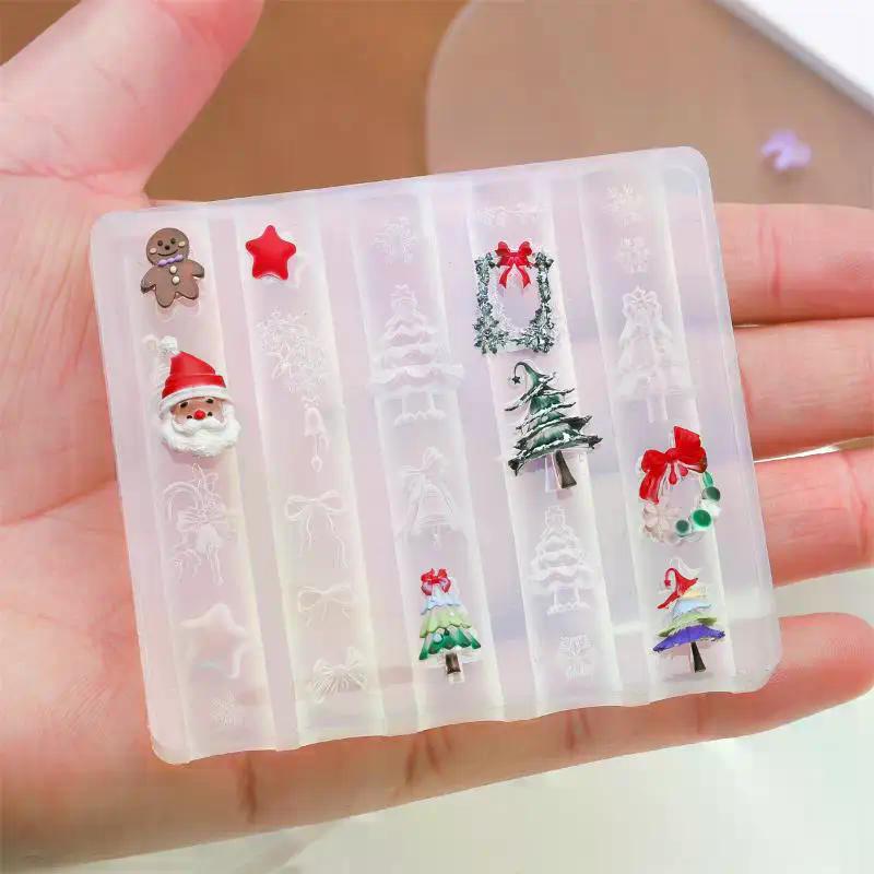 Christmas 3D Silicone Nail Molds - Snowman Tree Elk Gingerbread Man, DIY Manicure Decorations for Salon Home Nail Art Design