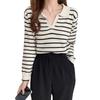 New Autumn Women's New Polo Collar Striped Long-sleeved Knitted Sweater Loose Casual Age Reduction