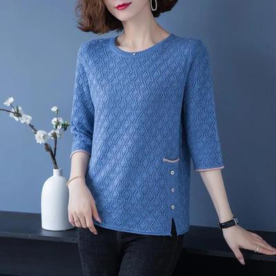 Three-quarter Sleeve Knitted Top Women's Early Spring Thin Loose Sweater Mid-sleeve Summer Bottoming Shirt