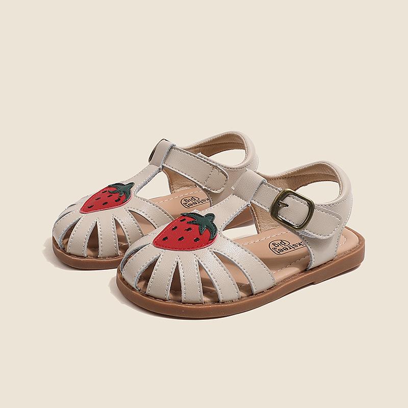 

Children Sandals Girls Cute Strawberry Geniune leather Beach Sandals Soft Sole Non-slip Baby Shoes Size 22-31 25