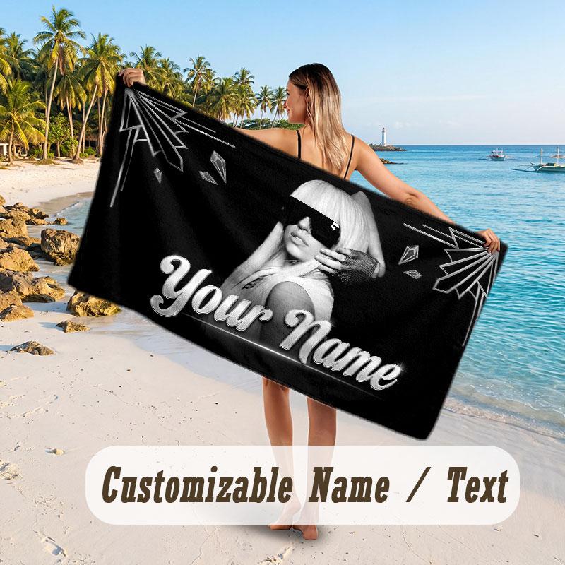 Custom Name Large Beach Towel,Lady Gaga Quick Absorbent Towel For Outdoor Travel Poolside