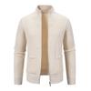Men Knitted Jacket Stand Collar Long Sleeve Zipper Closure Sweater Coat with Pockets Thickened Plush Lining Knitwear