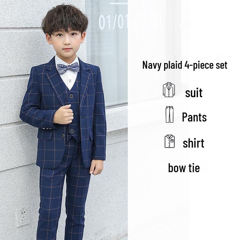 

Children s Plaid Blazer Four-Piece Flower Boy Tuxedo Suit 120 cm