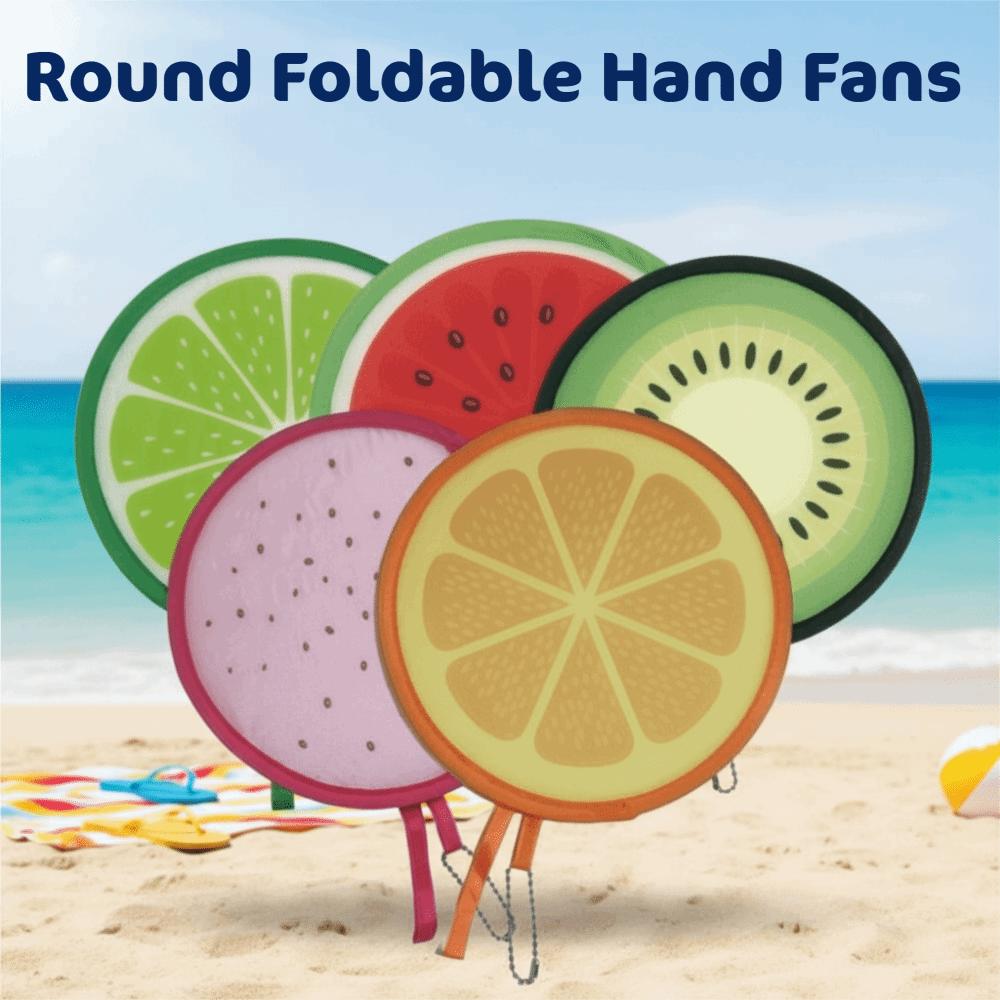 Portable Round Foldable Hand Fans Fruit Style Cartoon Pocket Fans Foldable Design Round Shape Cooling Fans Summer Events