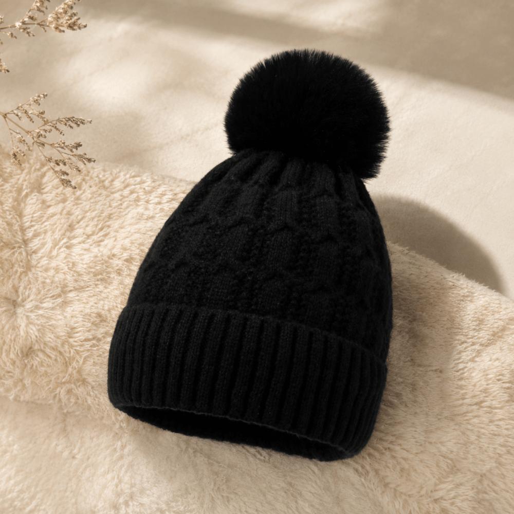 Thicken Winter Beanie Hat With Fur Pom Pom Winter Caps Fashionable Fleece Beanies Outdoor Wear