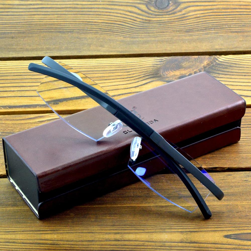 Clara Vida Rimless Luxury Tr90 Temples Rectangular Simple Diamond Cut Multilayer Coating Men Women Reading Glasses +0.75 To +4