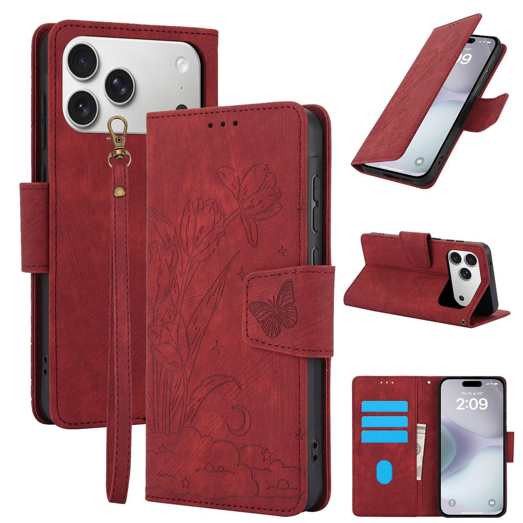 Floral Pattern Wrist Strap Leather Phone Case for iPhone 17 Pro Max Air 16 16E 15 Plus 14 13 Mini 12 11 Xs Xr Card Holder Cover
