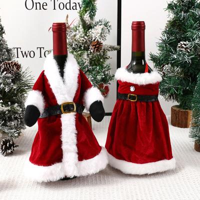 Christmas Wine Bottle Cover Red Wine Bottle Skirt Clothes with Belt Handmade Wine Accessories Holiday Home Decoration