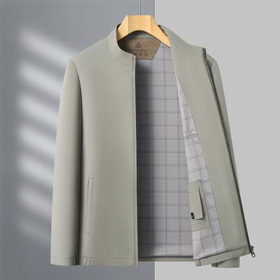 Neue Stehkragenjacke für Herren Mittleren Alters Frühling und Herbst Neu Einfarbig Business Casual Vielseitige Kurze Jacke Hemd